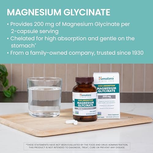 Himalaya Magnesium Glycinat – 60 vegane Kapseln, hoch bioverfügbar, für Muskelfunktion, Knochengesundheit und Entspannung, cheliert, nicht-GVO, glutenfrei, 200 mg pro 2 Kapseln