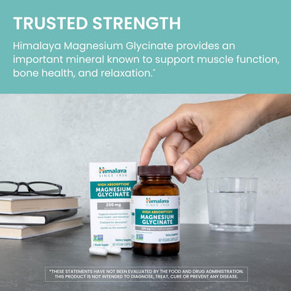 Himalaya Magnesium Glycinat – 60 vegane Kapseln, hoch bioverfügbar, für Muskelfunktion, Knochengesundheit und Entspannung, cheliert, nicht-GVO, glutenfrei, 200 mg pro 2 Kapseln