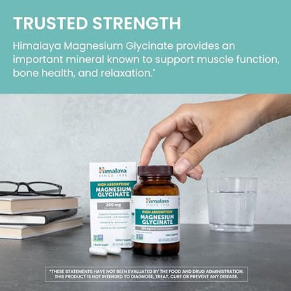 Himalaya Magnesium Glycinat – 60 vegane Kapseln, hoch bioverfügbar, für Muskelfunktion, Knochengesundheit und Entspannung, cheliert, nicht-GVO, glutenfrei, 200 mg pro 2 Kapseln