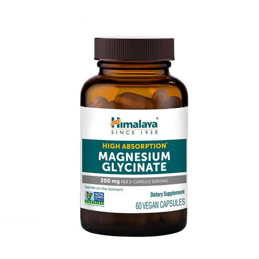 Himalaya Magnesium Glycinat – 60 vegane Kapseln, hoch bioverfügbar, für Muskelfunktion, Knochengesundheit und Entspannung, cheliert, nicht-GVO, glutenfrei, 200 mg pro 2 Kapseln