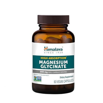 Himalaya Magnesium Glycinat – 60 vegane Kapseln, hoch bioverfügbar, für Muskelfunktion, Knochengesundheit und Entspannung, cheliert, nicht-GVO, glutenfrei, 200 mg pro 2 Kapseln