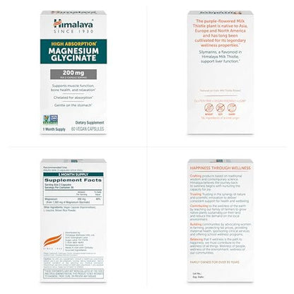 Himalaya Magnesium Glycinat – 60 vegane Kapseln, hoch bioverfügbar, für Muskelfunktion, Knochengesundheit und Entspannung, cheliert, nicht-GVO, glutenfrei, 200 mg pro 2 Kapseln