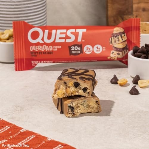 Quest Nutrition Overload Protein Riegel, Natürlicher Nussgeschmack, 20g Protein, 1g Zucker, 3g Netto-Kohlenhydrate, Glutenfrei, 12er Pack