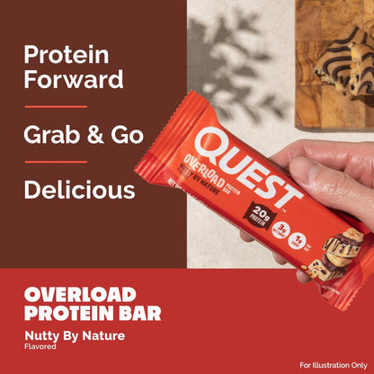 Quest Nutrition Overload Protein Riegel, Natürlicher Nussgeschmack, 20g Protein, 1g Zucker, 3g Netto-Kohlenhydrate, Glutenfrei, 12er Pack