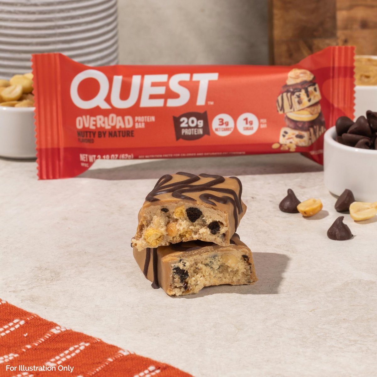 Quest Nutrition Overload Protein Riegel, Natürlicher Nussgeschmack, 20g Protein, 1g Zucker, 3g Netto-Kohlenhydrate, Glutenfrei, 12er Pack