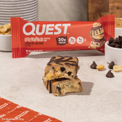 Quest Nutrition Overload Protein Riegel, Natürlicher Nussgeschmack, 20g Protein, 1g Zucker, 3g Netto-Kohlenhydrate, Glutenfrei, 12er Pack
