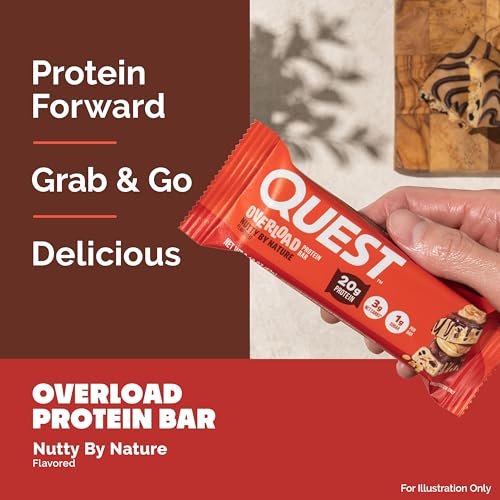 Quest Nutrition Overload Protein Riegel, Natürlicher Nussgeschmack, 20g Protein, 1g Zucker, 3g Netto-Kohlenhydrate, Glutenfrei, 12er Pack