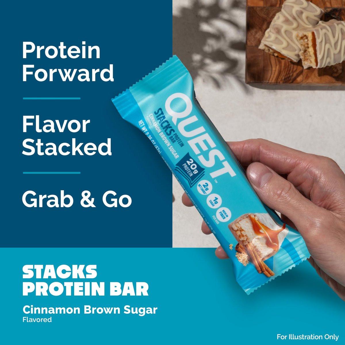 Quest Nutrition Stacks Proteinriegel, Zimt & Brauner Zucker, 20 g Protein, 2 g Netto-Kohlenhydrate, 1 g Zucker, Ballaststoffreich, Zuckerarm, Glutenfrei, 4er-Pack