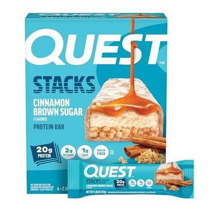 Quest Nutrition Stacks Proteinriegel, Zimt & Brauner Zucker, 20 g Protein, 2 g Netto-Kohlenhydrate, 1 g Zucker, Ballaststoffreich, Zuckerarm, Glutenfrei, 4er-Pack