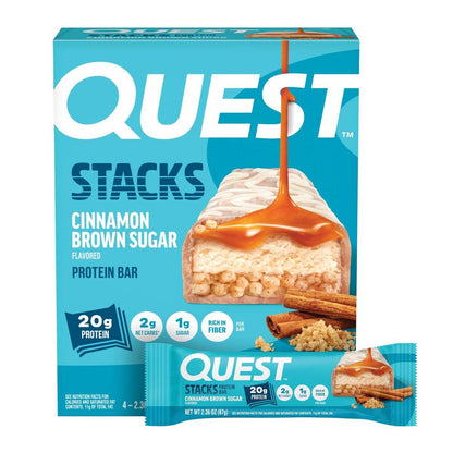Quest Nutrition Stacks Proteinriegel, Zimt & Brauner Zucker, 20 g Protein, 2 g Netto-Kohlenhydrate, 1 g Zucker, Ballaststoffreich, Zuckerarm, Glutenfrei, 4er-Pack