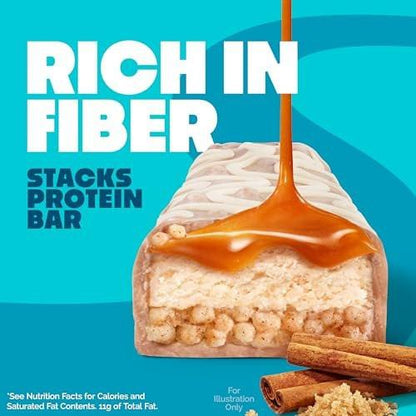 Quest Nutrition Stacks Proteinriegel, Zimt & Brauner Zucker, 20 g Protein, 2 g Netto-Kohlenhydrate, 1 g Zucker, Ballaststoffreich, Zuckerarm, Glutenfrei, 4er-Pack