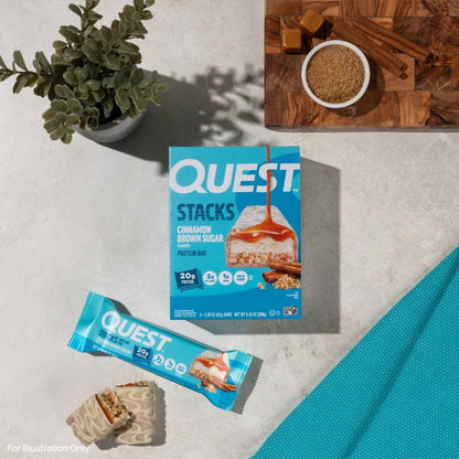 Quest Nutrition Stacks Proteinriegel, Zimt & Brauner Zucker, 20 g Protein, 2 g Netto-Kohlenhydrate, 1 g Zucker, Ballaststoffreich, Zuckerarm, Glutenfrei, 4er-Pack