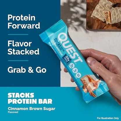 Quest Nutrition Stacks Proteinriegel, Zimt & Brauner Zucker, 20 g Protein, 2 g Netto-Kohlenhydrate, 1 g Zucker, Ballaststoffreich, Zuckerarm, Glutenfrei, 4er-Pack