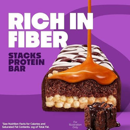 Quest Nutrition Stacks Protein Riegel, Brownie a la Mode Geschmack, 20g Protein, 3g Netto-Kohlenhydrate, 1g Zucker, Ballaststoffreich, Zuckerarm, Glutenfrei, 4er Pack