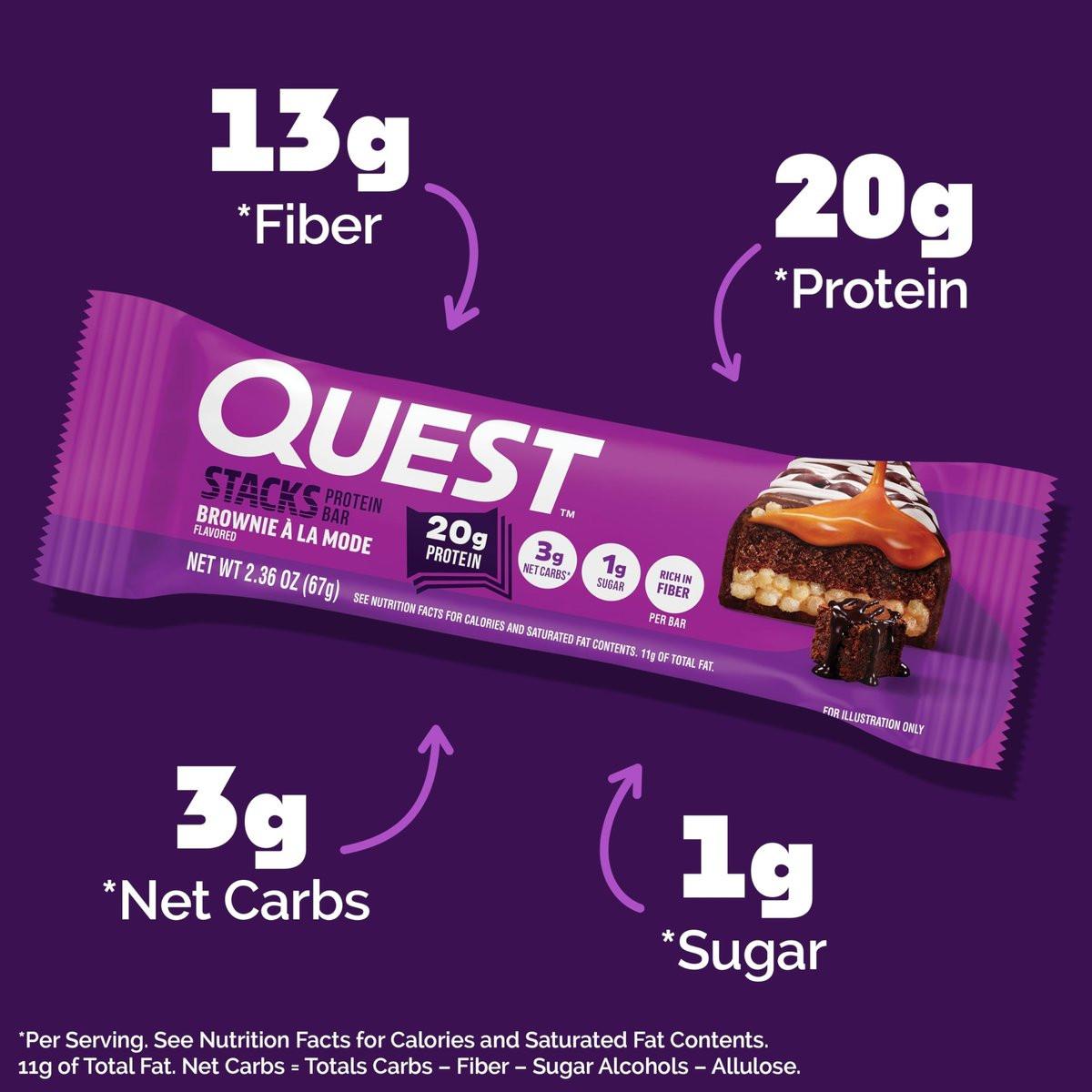 Quest Nutrition Stacks Protein Riegel, Brownie a la Mode Geschmack, 20g Protein, 3g Netto-Kohlenhydrate, 1g Zucker, Ballaststoffreich, Zuckerarm, Glutenfrei, 4er Pack