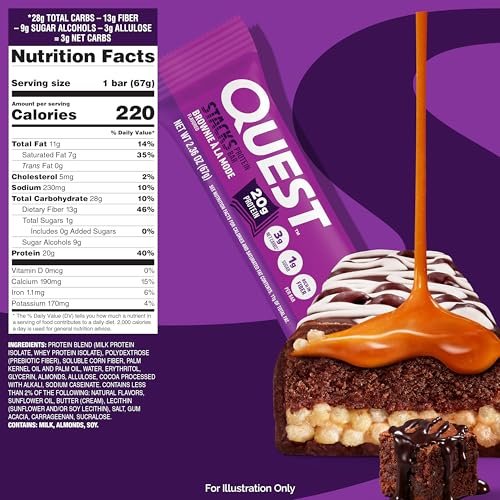 Quest Nutrition Stacks Proteinriegel, Brownie a la Mode Geschmack, 20g Protein, 3g Netto-Kohlenhydrate, 1g Zucker, Ballaststoffreich, Zuckerarm, Glutenfrei, 12er Pack