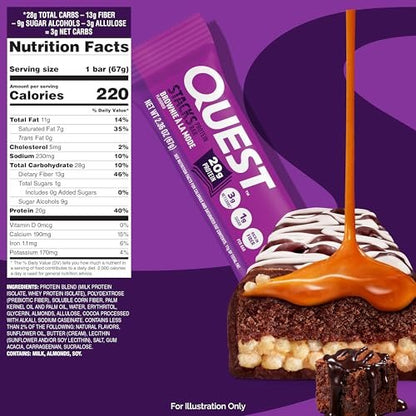 Quest Nutrition Stacks Proteinriegel, Brownie a la Mode Geschmack, 20g Protein, 3g Netto-Kohlenhydrate, 1g Zucker, Ballaststoffreich, Zuckerarm, Glutenfrei, 12er Pack