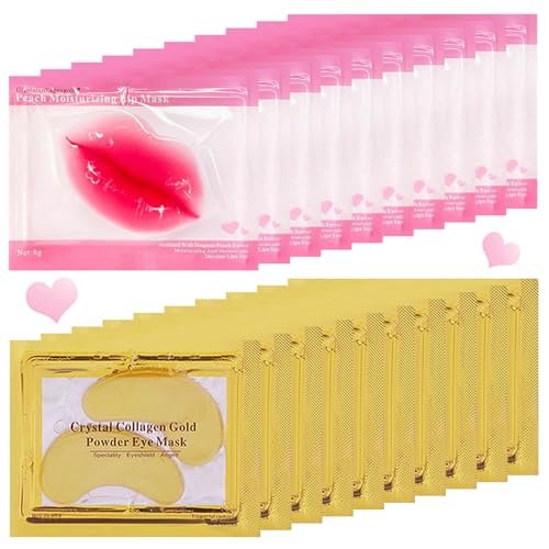FNOLECY 20 Paar Lippenmasken & Augenmasken, 24K Kollagen Augenpflaster gegen geschwollene Augen, Partygeschenke für Erwachsene, Brautjungferngeschenke, Junggesellinnenparty-Zubehör, Hautpflege im Set, Galentine's Day Geschenke