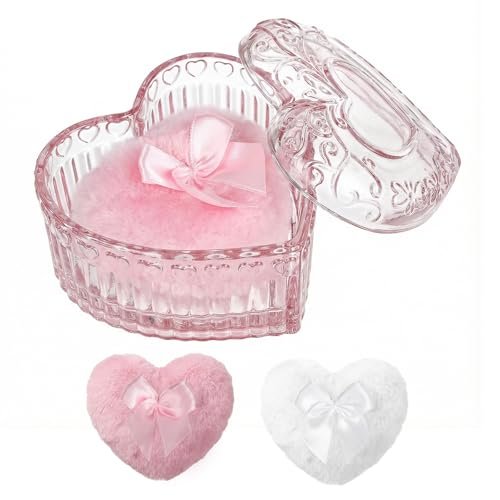 Körperpuder-Quaste und Behälter im Set – Kristallpuderdose mit weichem, waschbarem Samt-Puderpuff für Gesicht und Körper, wiederverwendbar (Pink, 1 Stück)