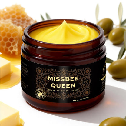 Beef Tallow für Haut & Gesicht | Tallow and Honey Balm | Anti-Aging Creme | ölige & empfindliche & trockene Haut | Basis aus organischem, grasgefüttertem Rindertalg und Honig | Reisegröße | 60 g | Nachtcreme