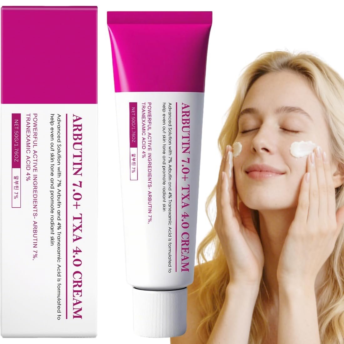 Lanboo Tranexamsäure-Creme mit Arbutin 7% + Tranexamsäure 4% – Gesichtscreme gegen dunkle Flecken, Sommersprossen, Pigmentflecken, Hyperpigmentierung, 1,69 fl.oz