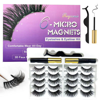 Royaomis 10 Paar Katzenaugen-Magnetwimpern mit Applikator, natürlicher Look, 3D-Magnetwimpern mit Eyeliner, falsche Wimpern magnetisch, Wimpern-Set natürliche Magnetwimpern (Neu)