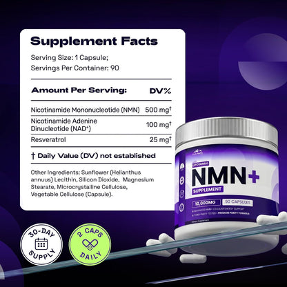 PURE HEALTH MAX NMN Nahrungsergänzungsmittel mit NAD+ und Resveratrol – NMNH-Alternative | NAD-Liposomale Kapseln für Männer und Frauen – Unterstützt die Zellenergie | 90 Kapseln, 3 Monate Vorrat