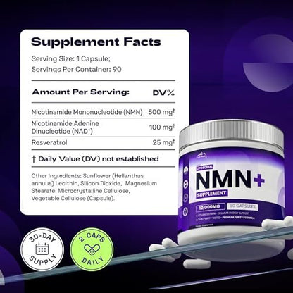 PURE HEALTH MAX NMN Nahrungsergänzungsmittel mit NAD+ und Resveratrol – NMNH-Alternative | NAD-Liposomale Kapseln für Männer und Frauen – Unterstützt die Zellenergie | 90 Kapseln, 3 Monate Vorrat