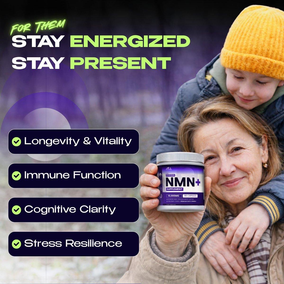 PURE HEALTH MAX NMN Nahrungsergänzungsmittel mit NAD+ und Resveratrol – NMNH-Alternative | NAD-Liposomale Kapseln für Männer und Frauen – Unterstützt die Zellenergie | 90 Kapseln, 3 Monate Vorrat