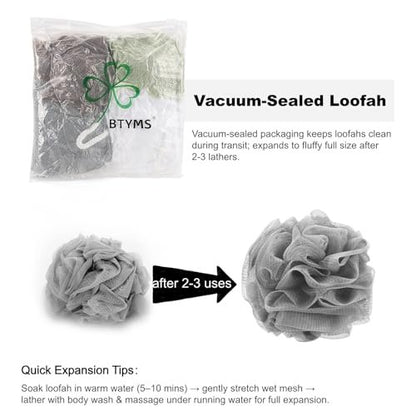 BTYMS XXL Großer Loofah-Badeschwamm 100g/Stück, 6 Stück Peeling-Mesh-Pouf-Duschpuffs für Männer und Frauen
