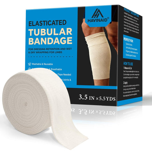 HAVINAID Latexfreie elastische Tubularverband-Bandage mit Schlauchmull, atmungsaktive Kompressionshülse für Gelenk- und Gewebeunterstützung an Armen, Knien, Beinen (3,5" x 5,5 Yards) Größe E