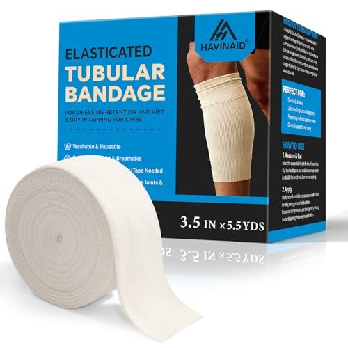 HAVINAID Latexfreie elastische Tubularverband-Bandage mit Schlauchmull, atmungsaktive Kompressionshülse für Gelenk- und Gewebeunterstützung an Armen, Knien, Beinen (3,5" x 5,5 Yards) Größe E
