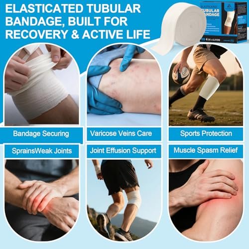 Latexfreie elastische tubuläre Stützbandage aus Baumwoll-Schlauchverband, atmungsaktive Kompressionshülle für Gelenk- und Gewebeunterstützung an Armen, Knien, Beinen (3" x 5,5 Yards) Größe D