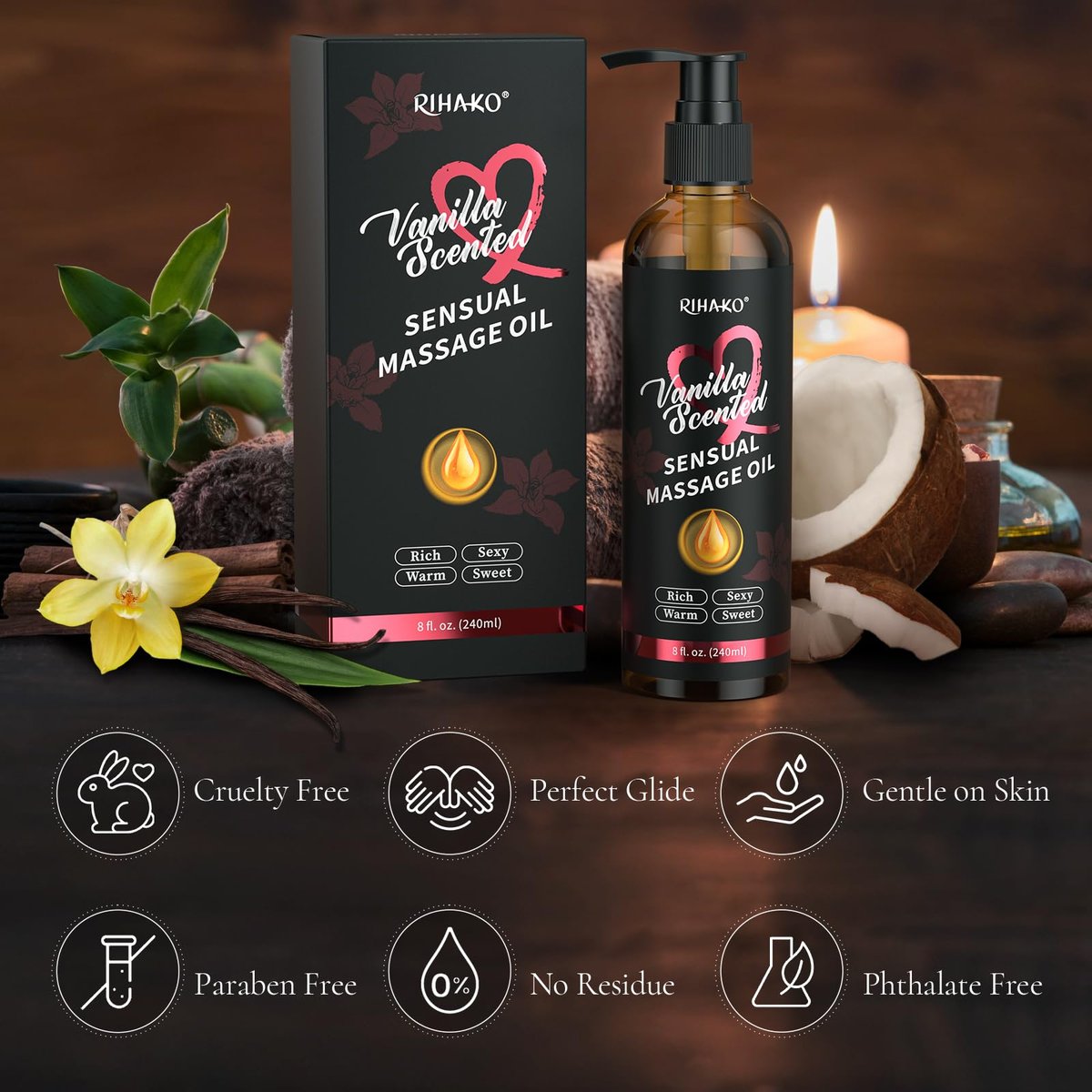 Vanille Massageöl für Paare – Sinnliches Körperöl für Valentinstag & romantische Abende | 250 ml