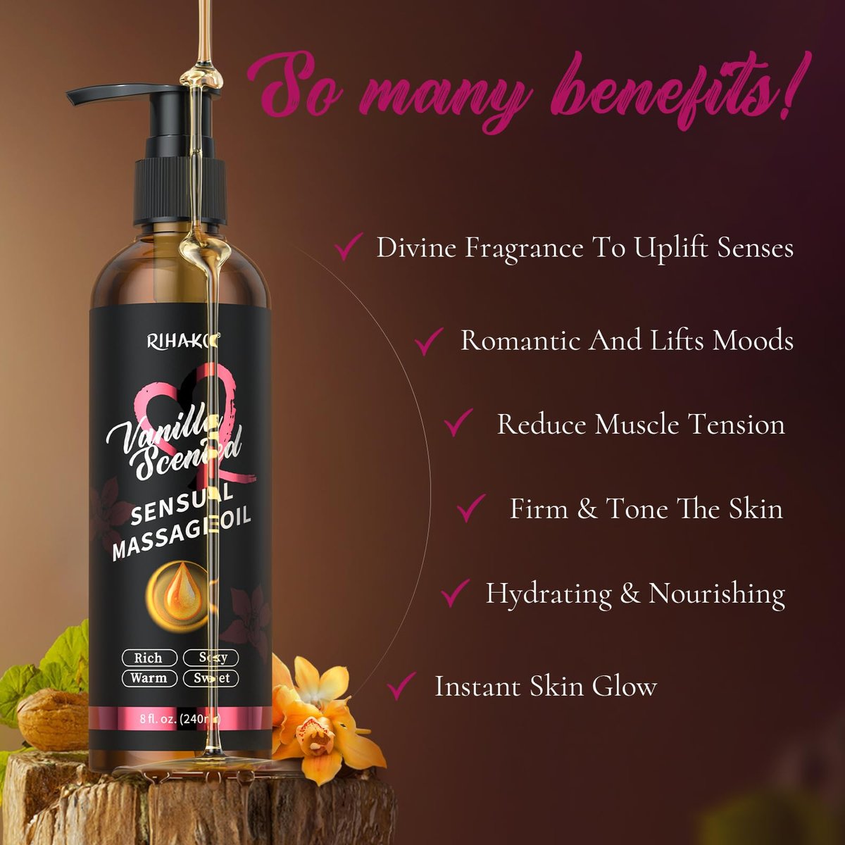 Vanille Massageöl für Paare – Sinnliches Körperöl für Valentinstag & romantische Abende | 250 ml