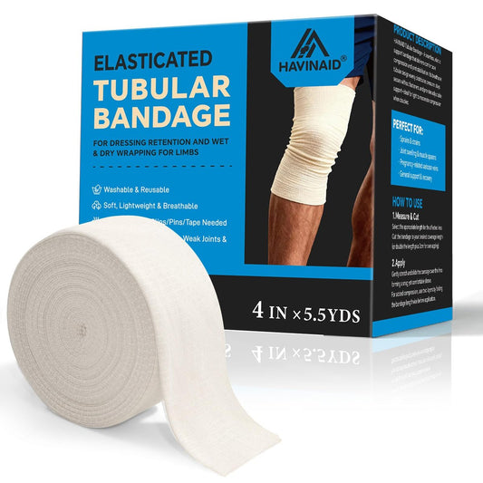 HAVINAID Latex-freie elastische Tubularstützbandage mit Trikotstoff, atmungsaktive Tubularkompressionshülse für Gelenk- und Gewebeunterstützung an Armen, Knien, Beinen (4" x 5,5 Yards) Größe F