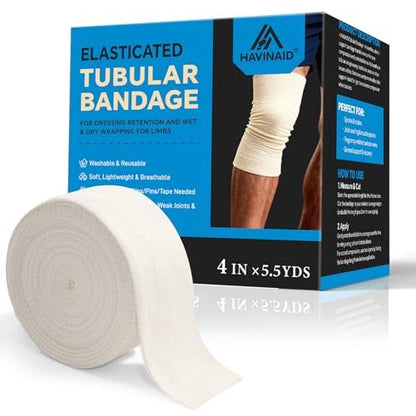 HAVINAID Latex-freie elastische Tubularstützbandage mit Trikotstoff, atmungsaktive Tubularkompressionshülse für Gelenk- und Gewebeunterstützung an Armen, Knien, Beinen (4" x 5,5 Yards) Größe F