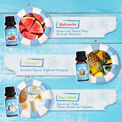 Soulorigin Sommer Ätherische Öle Set, Duftöl Geschenkset für Diffusoren, Duftöle für Seifen- und Kerzenherstellung 6x10ml – Meeresbrise, Ananas, Wassermelone, Kokosnuss, Pink Beach und Piña Colada