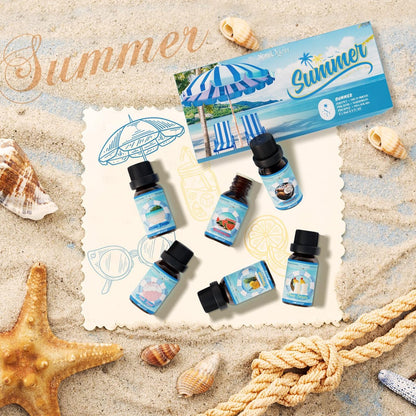 Soulorigin Sommer Ätherische Öle Set, Duftöl Geschenkset für Diffusoren, Duftöle für Seifen- und Kerzenherstellung 6x10ml – Meeresbrise, Ananas, Wassermelone, Kokosnuss, Pink Beach und Piña Colada
