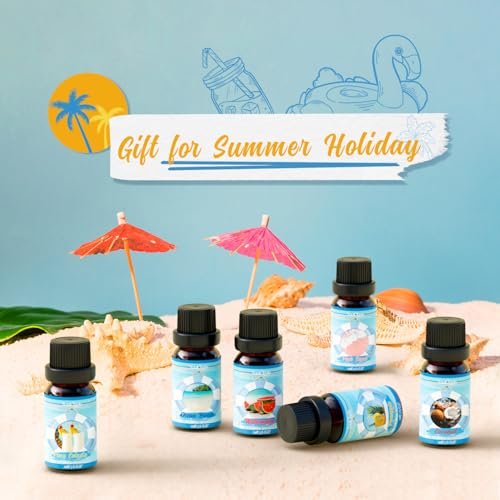 Soulorigin Sommer Ätherische Öle Set, Duftöl Geschenkset für Diffusoren, Duftöle für Seifen- und Kerzenherstellung 6x10ml – Meeresbrise, Ananas, Wassermelone, Kokosnuss, Pink Beach und Piña Colada
