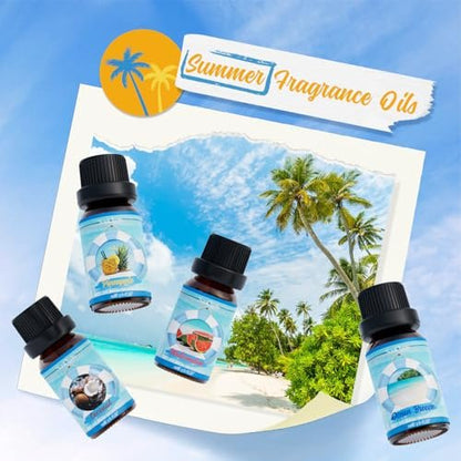Soulorigin Sommer Ätherische Öle Set, Duftöl Geschenkset für Diffusoren, Duftöle für Seifen- und Kerzenherstellung 6x10ml – Meeresbrise, Ananas, Wassermelone, Kokosnuss, Pink Beach und Piña Colada