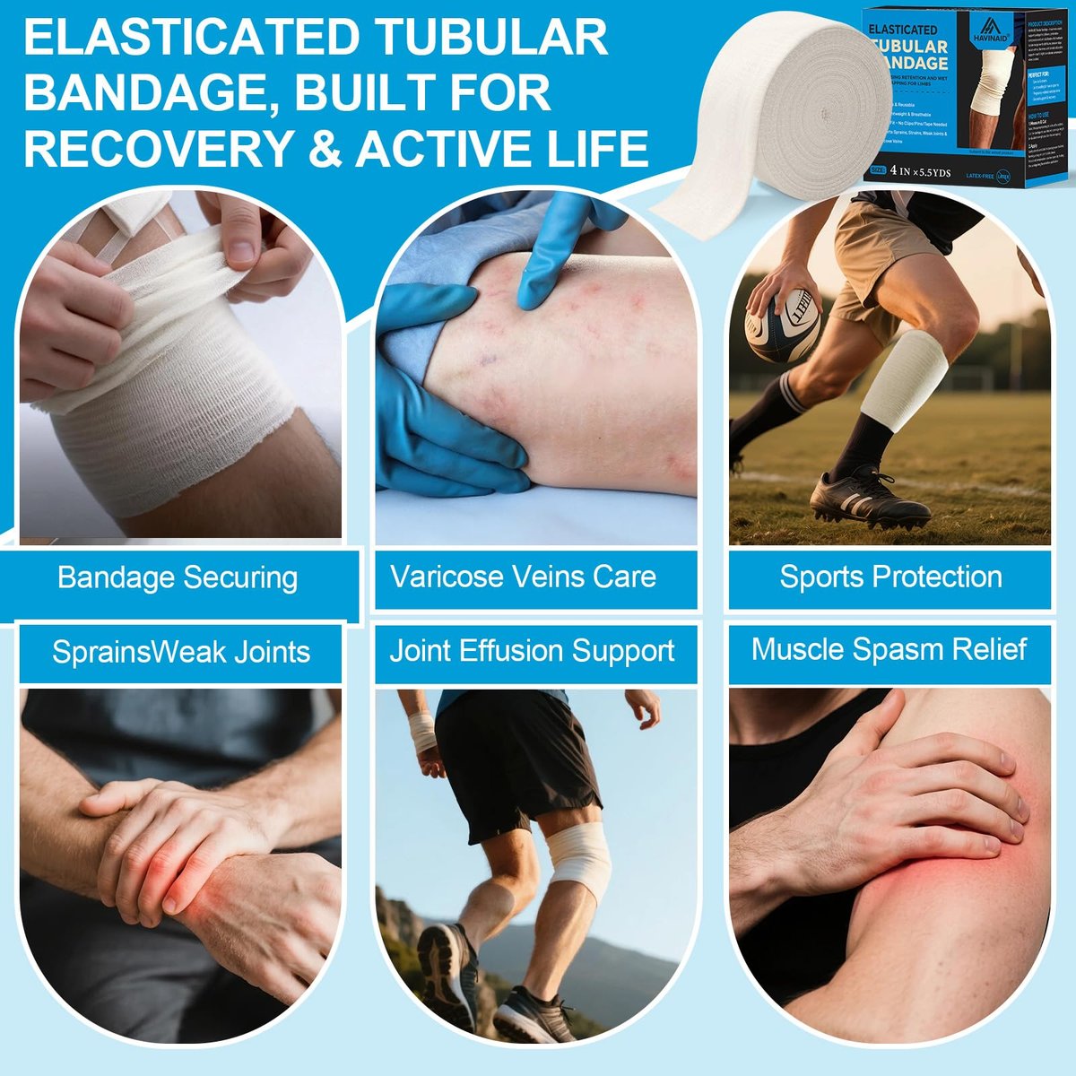 Latexfreie elastische tubuläre Stützbandage aus Baumwoll-Schlauchverband, atmungsaktive Kompressionshülle für Gelenk- und Gewebeunterstützung an Armen, Knien, Beinen (3" x 5,5 Yards) Größe D