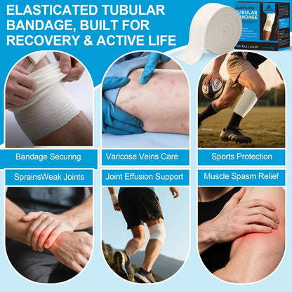 Latexfreie elastische tubuläre Stützbandage aus Baumwoll-Schlauchverband, atmungsaktive Kompressionshülle für Gelenk- und Gewebeunterstützung an Armen, Knien, Beinen (3" x 5,5 Yards) Größe D