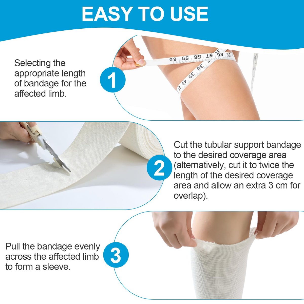 Latexfreie elastische tubuläre Stützbandage aus Baumwoll-Schlauchverband, atmungsaktive Kompressionshülle für Gelenk- und Gewebeunterstützung an Armen, Knien, Beinen (3" x 5,5 Yards) Größe D