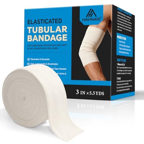 Latexfreie elastische tubuläre Stützbandage aus Baumwoll-Schlauchverband, atmungsaktive Kompressionshülle für Gelenk- und Gewebeunterstützung an Armen, Knien, Beinen (3" x 5,5 Yards) Größe D