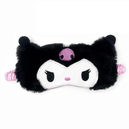 Kawaii Anime Plush Schlafmaske – Kuscheliges Cartoon-Tier Blackout Schlaf-Overlay für Mädchen, Frauen, Kinder (Kuro)
