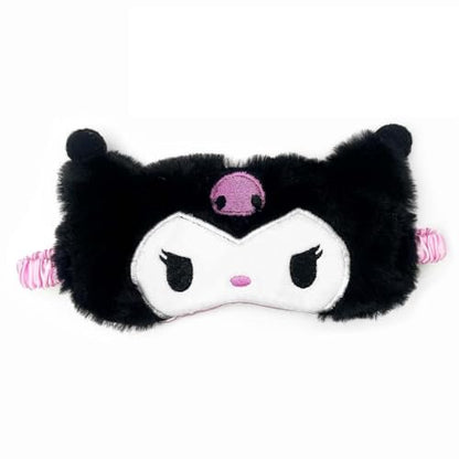Kawaii Anime Plush Schlafmaske – Kuscheliges Cartoon-Tier Blackout Schlaf-Overlay für Mädchen, Frauen, Kinder (Kuro)