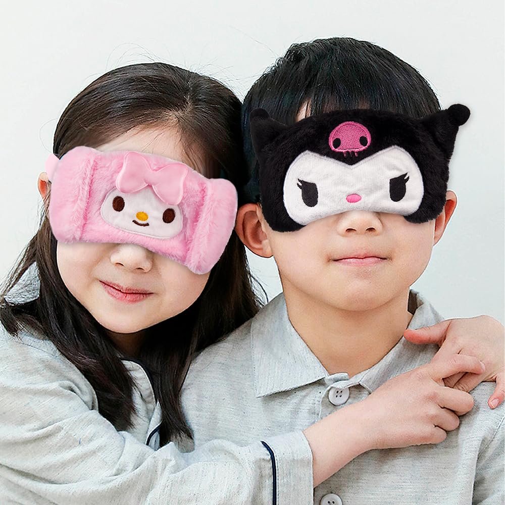 Kawaii Anime Plush Schlafmaske – Kuscheliges Cartoon-Tier Blackout Schlaf-Overlay für Mädchen, Frauen, Kinder (Kuro)