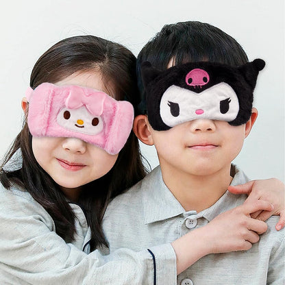 Kawaii Anime Plush Schlafmaske – Kuscheliges Cartoon-Tier Blackout Schlaf-Overlay für Mädchen, Frauen, Kinder (Kuro)