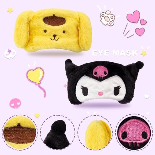Kawaii Anime Plush Schlafmaske – Kuscheliges Cartoon-Tier Blackout Schlaf-Overlay für Mädchen, Frauen, Kinder (Kuro)